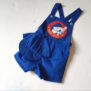 Vintage toddler boy baseball overalls and hat💙